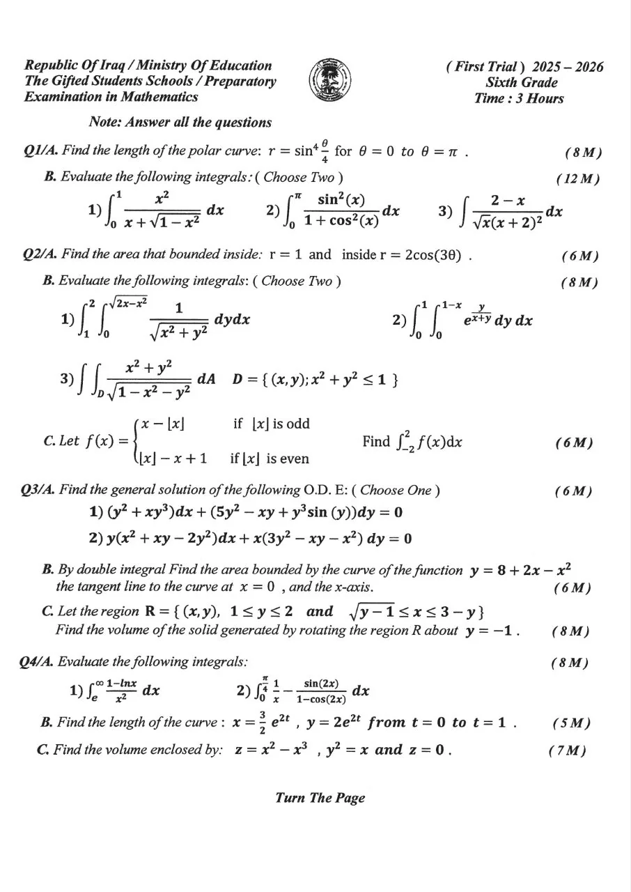 Let’s Look At This 2026 Maths Exam For Gifted Students In Iraq